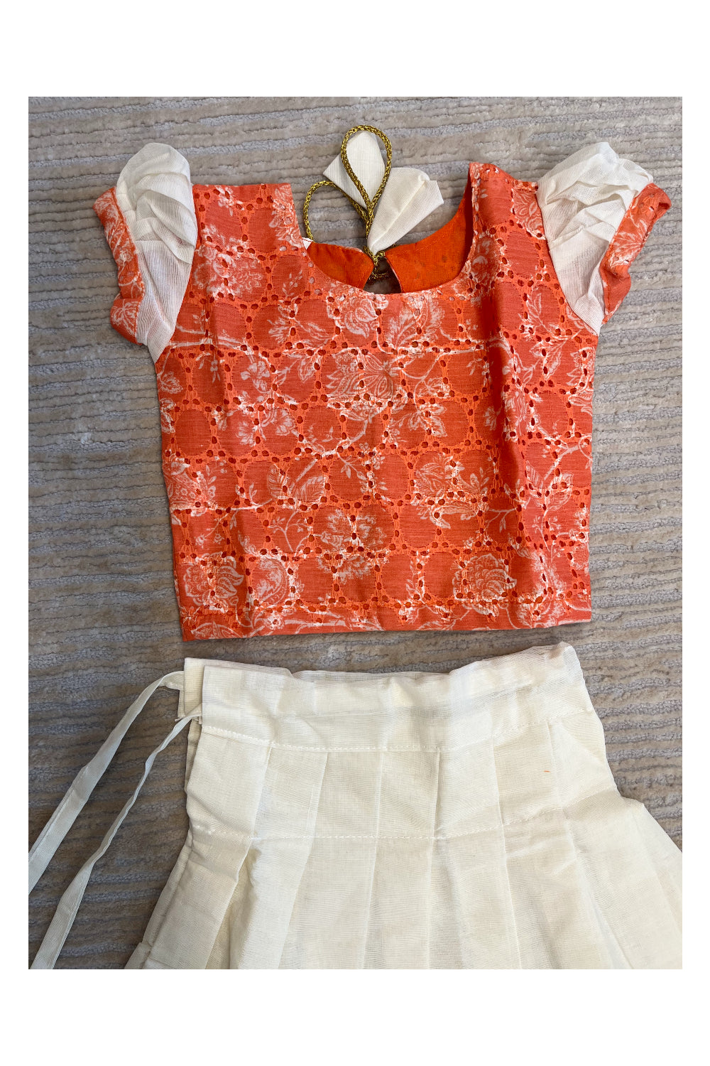 Southloom Kerala Orange Pavada Blouse with Bead Work for Kids (Age 1 - 10)