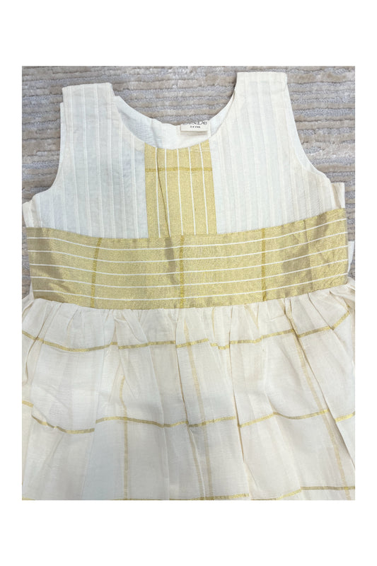 Southloom Premium Kasavu Frock in Balaramapuram Handloom Fabric for Girls