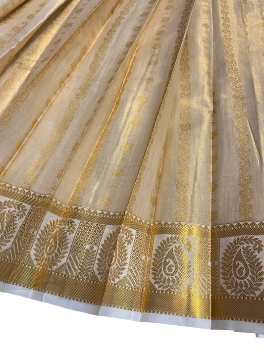 Southloom Semi Stitched Tissue Dhavani Set with Pavada and Orange Blouse Piece