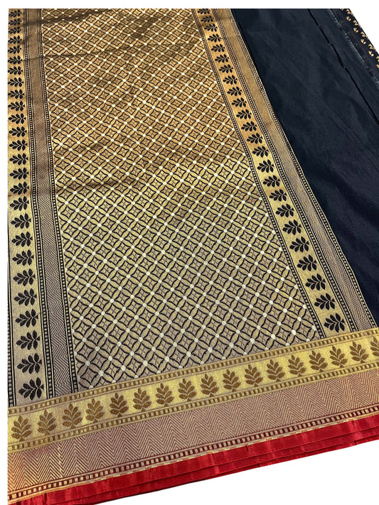 Southloom Cotton Banarasi Silk Saree with Woven Work on Body and Borders(Black)