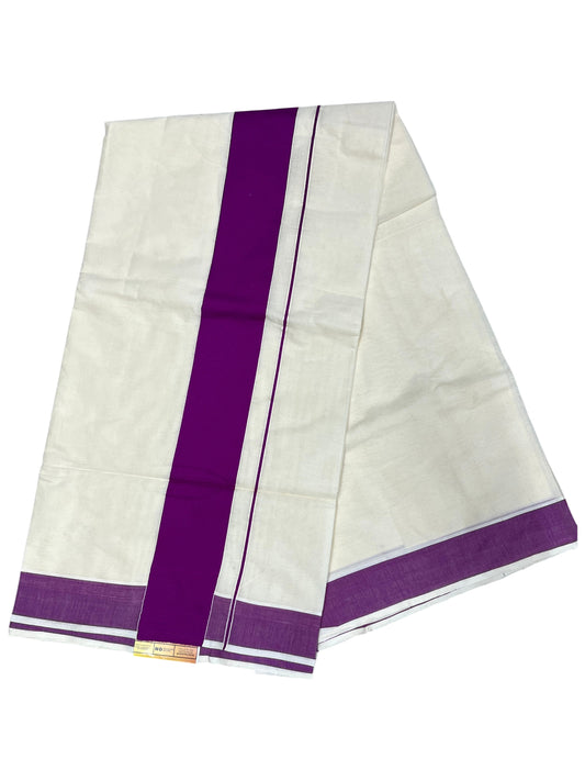 Southloom Kerala Pure Cotton Plain Kasavu Saree with Violet Border 3 inch
