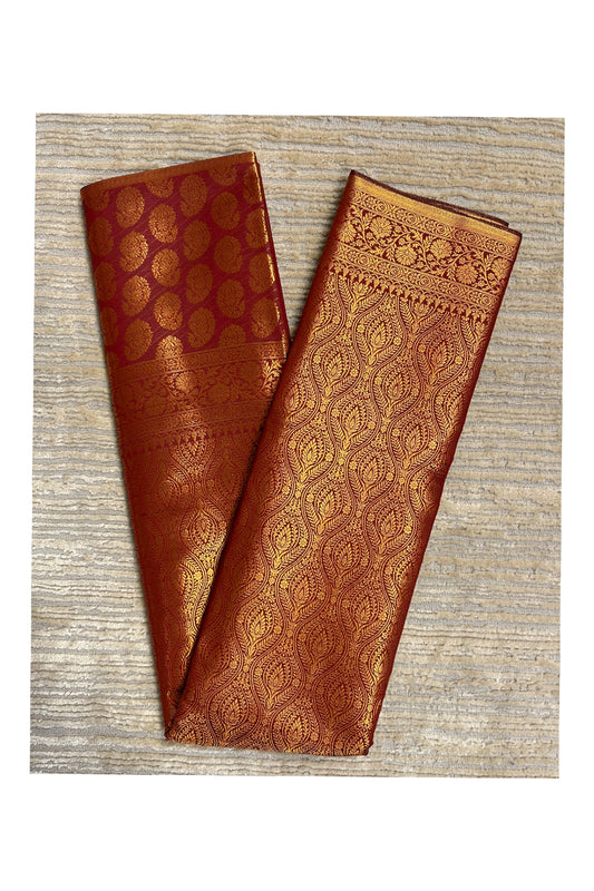 Southloom Banarasi Silk Brocade Bridal Saree WIth Woven Borders And Blouse Piece in Gold and Brown