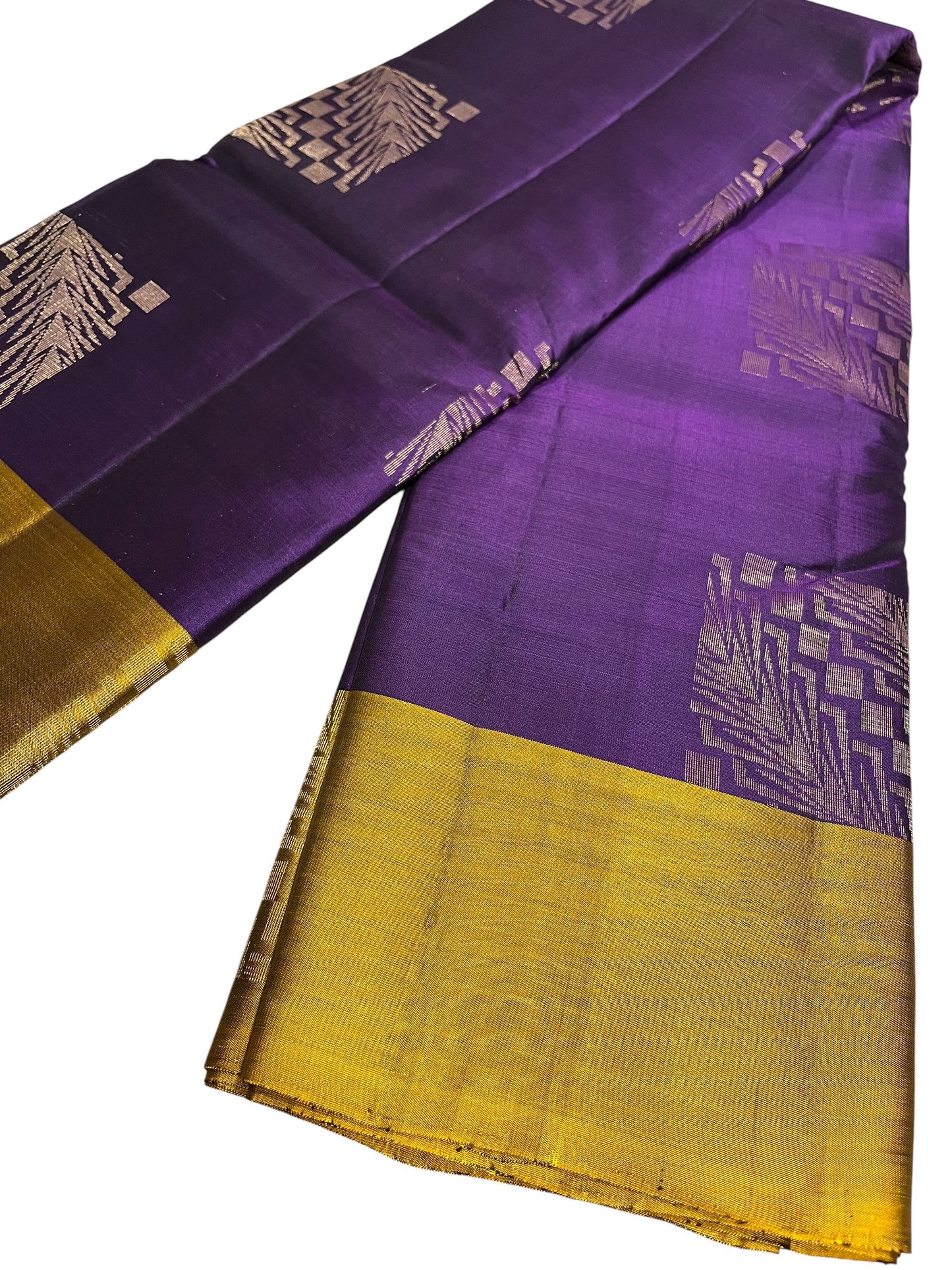 Southloom Pure Handloom Kanchipuram Silk Saree with Butta Work (Gold & Purple )