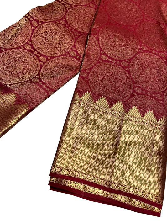 Southloom Pure Handloom Bridal Kanchipuram Silk Saree with Korvai Work (Red)