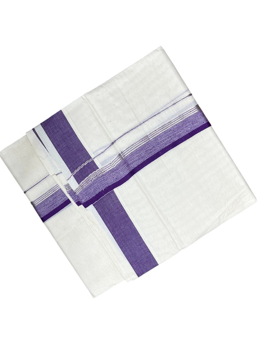 Southloom Pure Cotton Mundu with Silver Lines and Voilet Border (South Indian Kerala Dhoti)