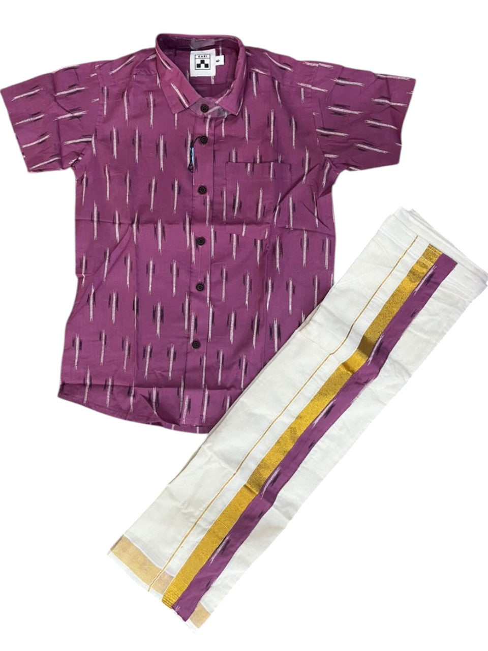 Southloom Cotton Floral Printed Kids's Combo (Shirt + Velcro Mundu) SLKCOMBO
