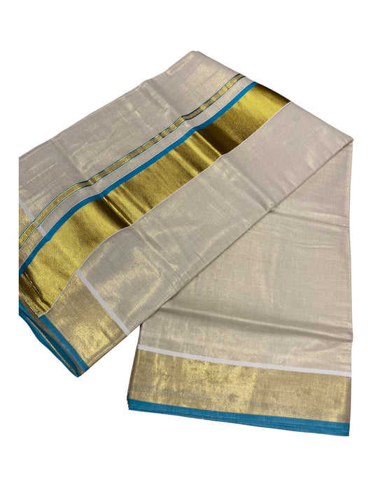 Southloom Kerala Tissue Kasavu Plain Saree With Blue Border