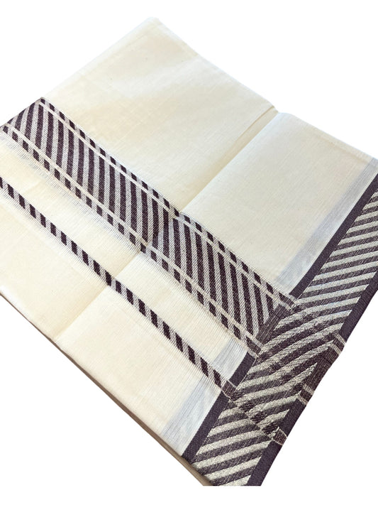 Southloom Off White Cotton Single Mundu with Ksavu and Kara Purple Border (South Indian Dhoti)