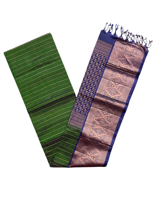 Southloom Pure Handloom Bridal Kanchipuram Silk Saree with Korvai Zari Work (Green & Blue)