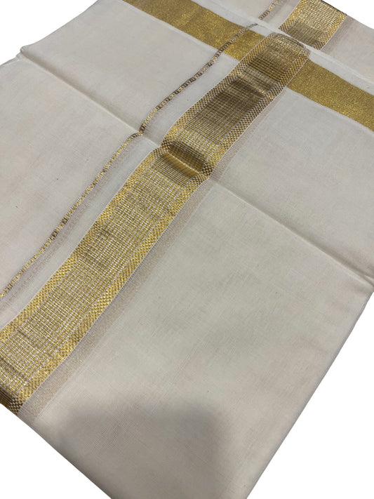 Southloom Premium Handloom Cotton Double Mundu with Gold Paaya Neythu And Silver Gold Lines Kasavu Border