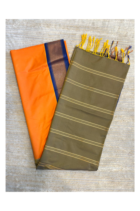 Southloom South Silk Pattu Saree With Orange Body and Blue Pallu