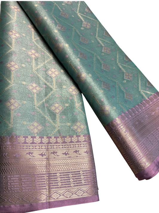 Southloom Semi Banarasi Katan Tissue Saree with Woven Work on Body and Borders