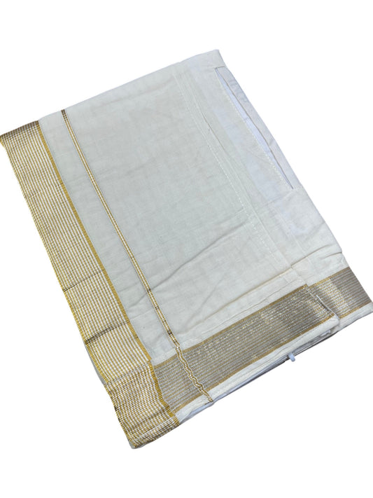 Southloom Kerala Cotton Velcro Double Mundu with Gold Kasavu Border (South Indian Kerala Dhoti)