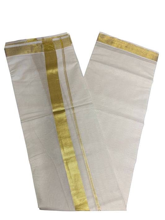 Kerala Cotton Double Mundu with Golden Border (South Indian Dhoti)