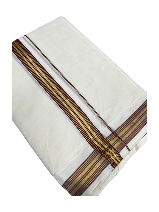 Southloom Kerala Cotton Velcro Double Mundu with Maroon And Gold Kasavu Border (South Indian Kerala Dhoti)