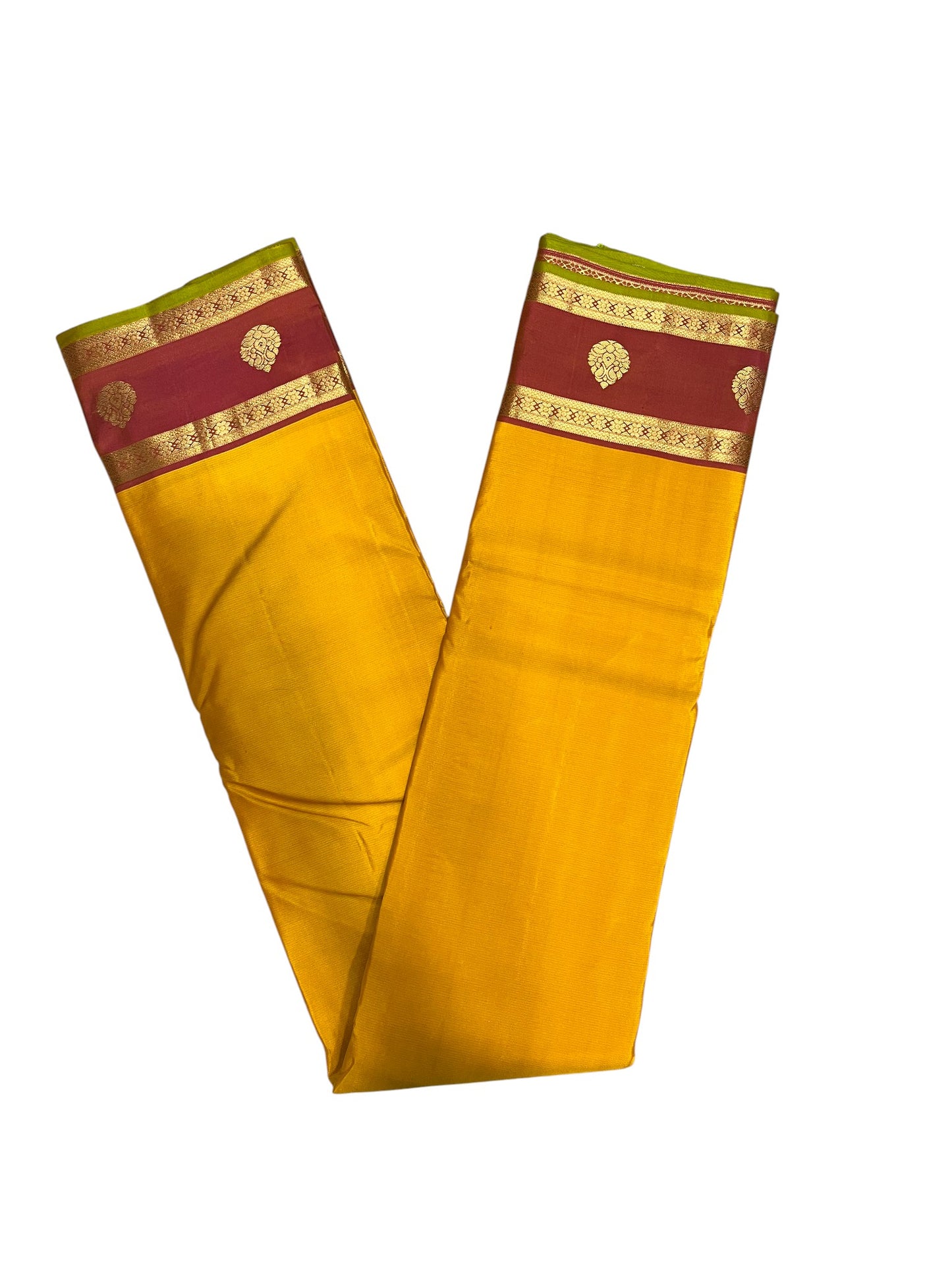 Southloom Premium Bridal Handloom Kanchipuram Silk Saree With Korvai Works (Yellow & Maroon)