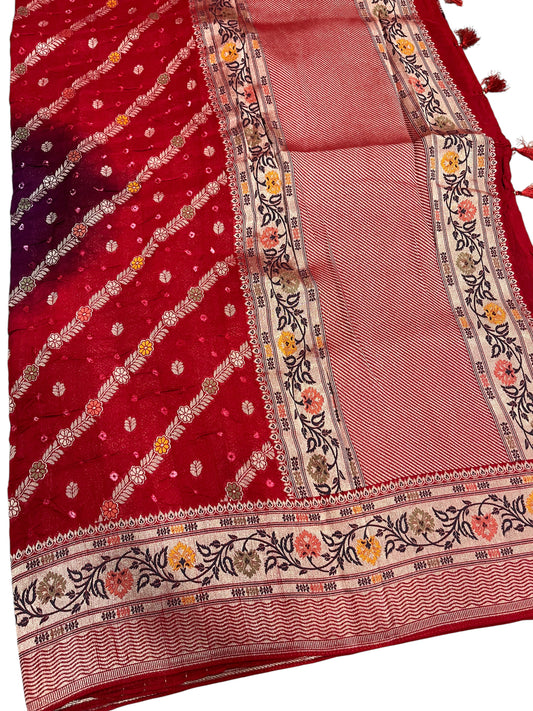 Southloom Pure Banarasi Silk Saree with Woven Work on Body and Borders (Red & Purple)