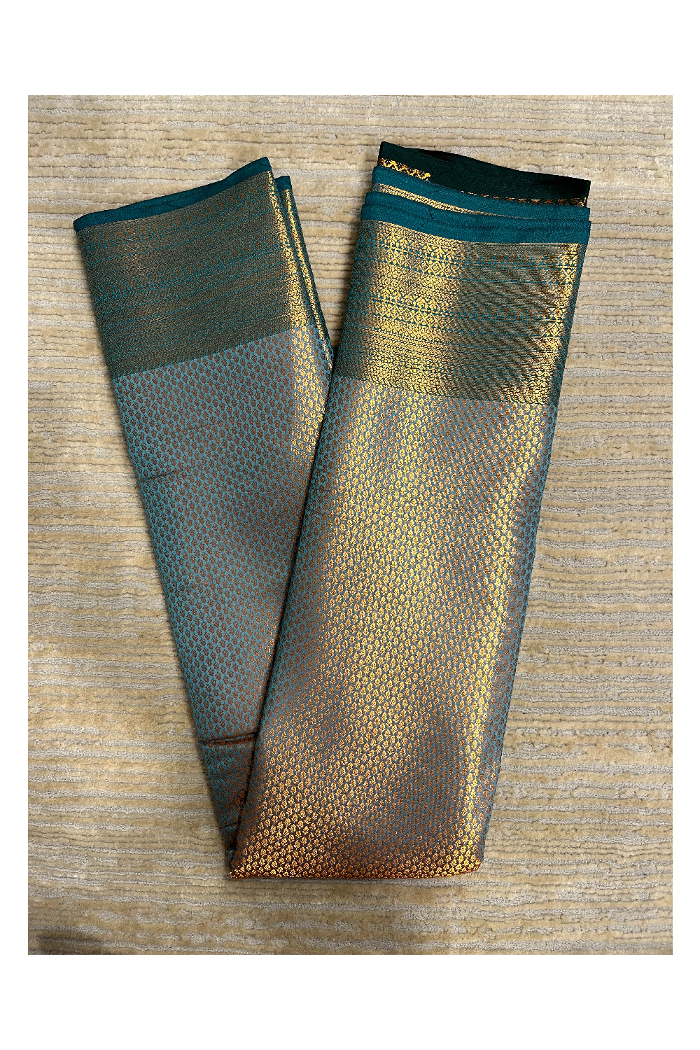 Southloom Banarasi Silk Brocade Bridal Saree WIth Woven Borders And Blouse Piece in Gold And Blue