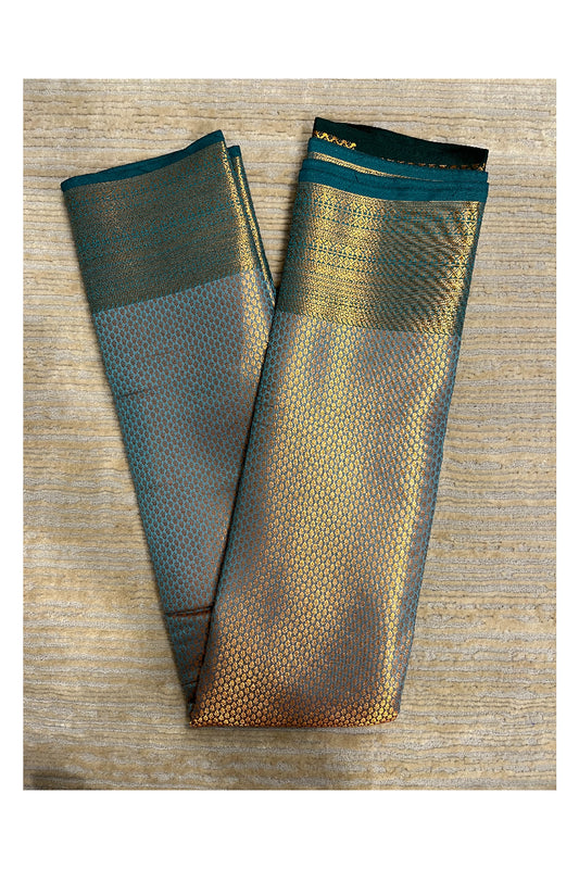 Southloom Brocade Silk Bridal Saree WIth Woven Borders And Blouse Piece in Gold And Blue