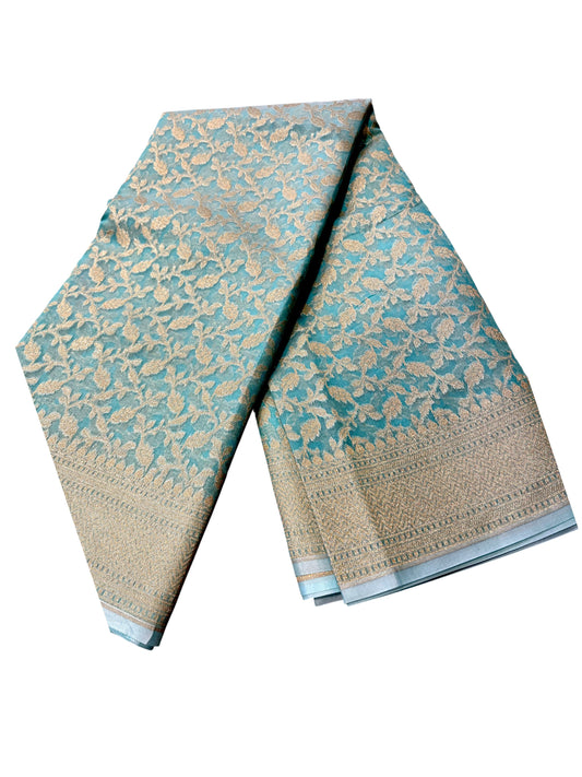Southloom Cotton Banarasi Silk Saree with Woven Work on Body and Borders(Blue)