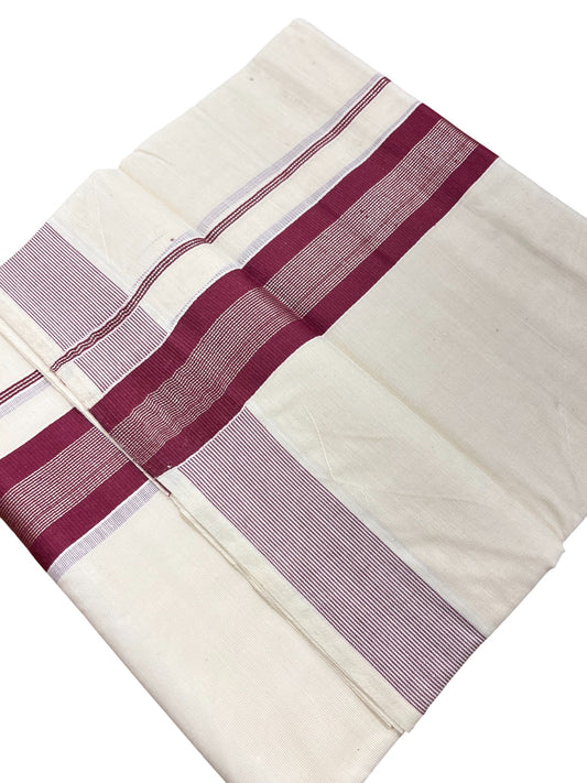 Southloom Kerala Pure Cotton Double Mundu with Silver Lines & Purple Border (South Indian Dhoti)