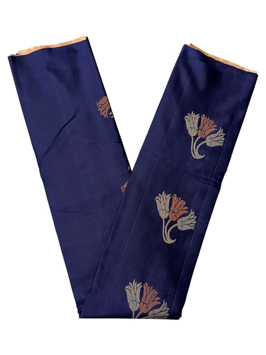 Southloom Pure Handloom Bridal Kanchipuram Silk Saree with Korvai Work (Blue & Beige)