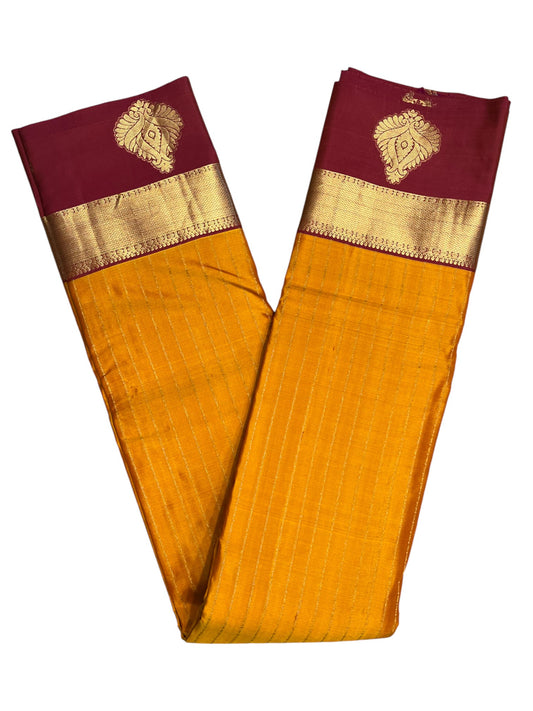 Southloom Pure Handloom Bridal Kanchipuram Silk Saree with Korvai Work (Yellow & Maroon)