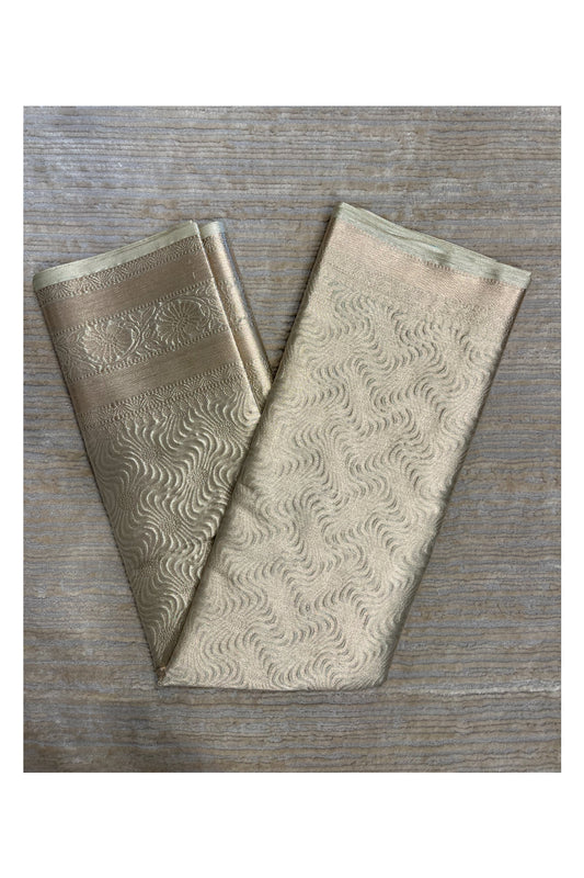 Southloom Tissue Silk Saree with Woven Work on Body and Borders (Beige & Golden)