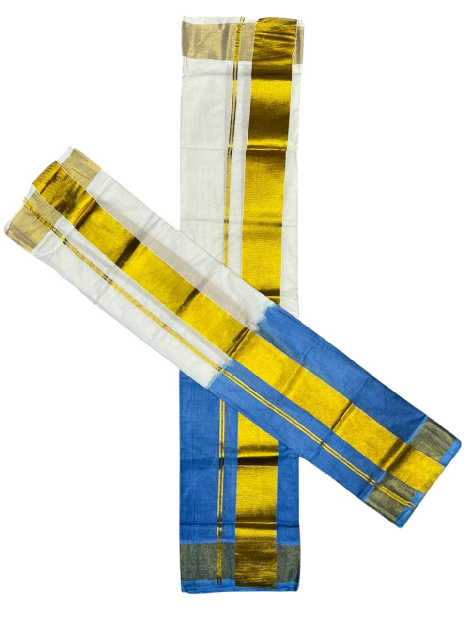 Southloom Tie & Dye - Half & Half Multi Colour Blue Design Set Mundu (Mundum Neriyathum) with Super Soft Cotton in 2.80 Mtrs SL264