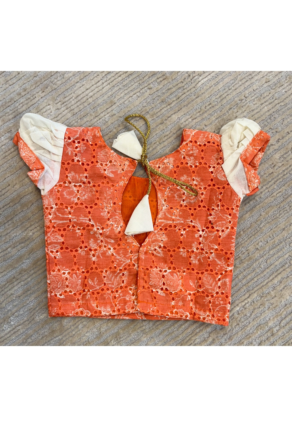 Southloom Kerala Orange Pavada Blouse with Bead Work for Kids (Age 1 - 10)