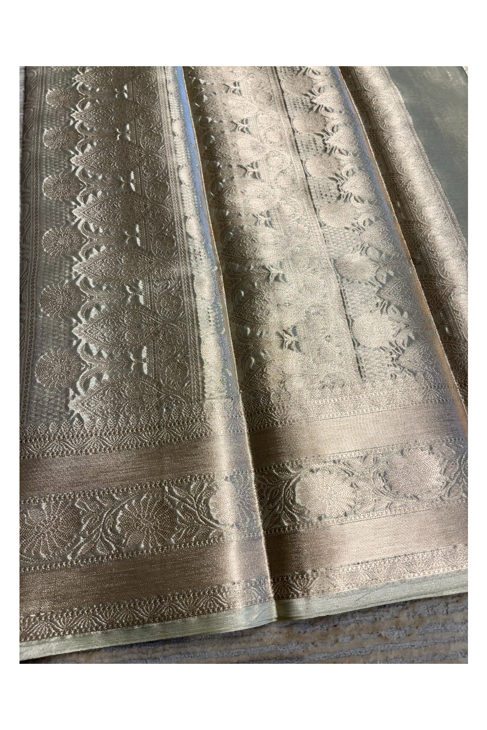 Southloom Tissue Silk Saree with Woven Work on Body and Borders (Beige & Golden)
