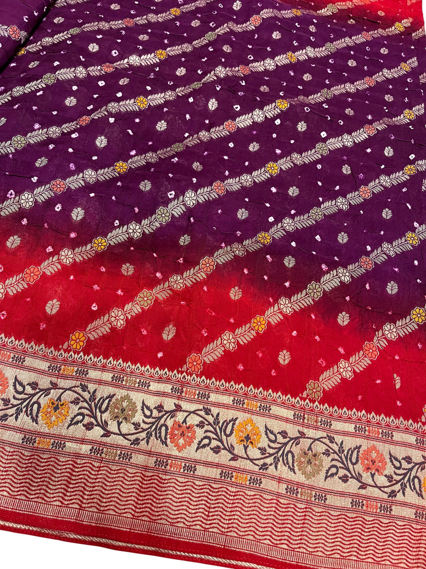 Southloom Pure Banarasi Silk Saree with Woven Work on Body and Borders (Red & Purple)