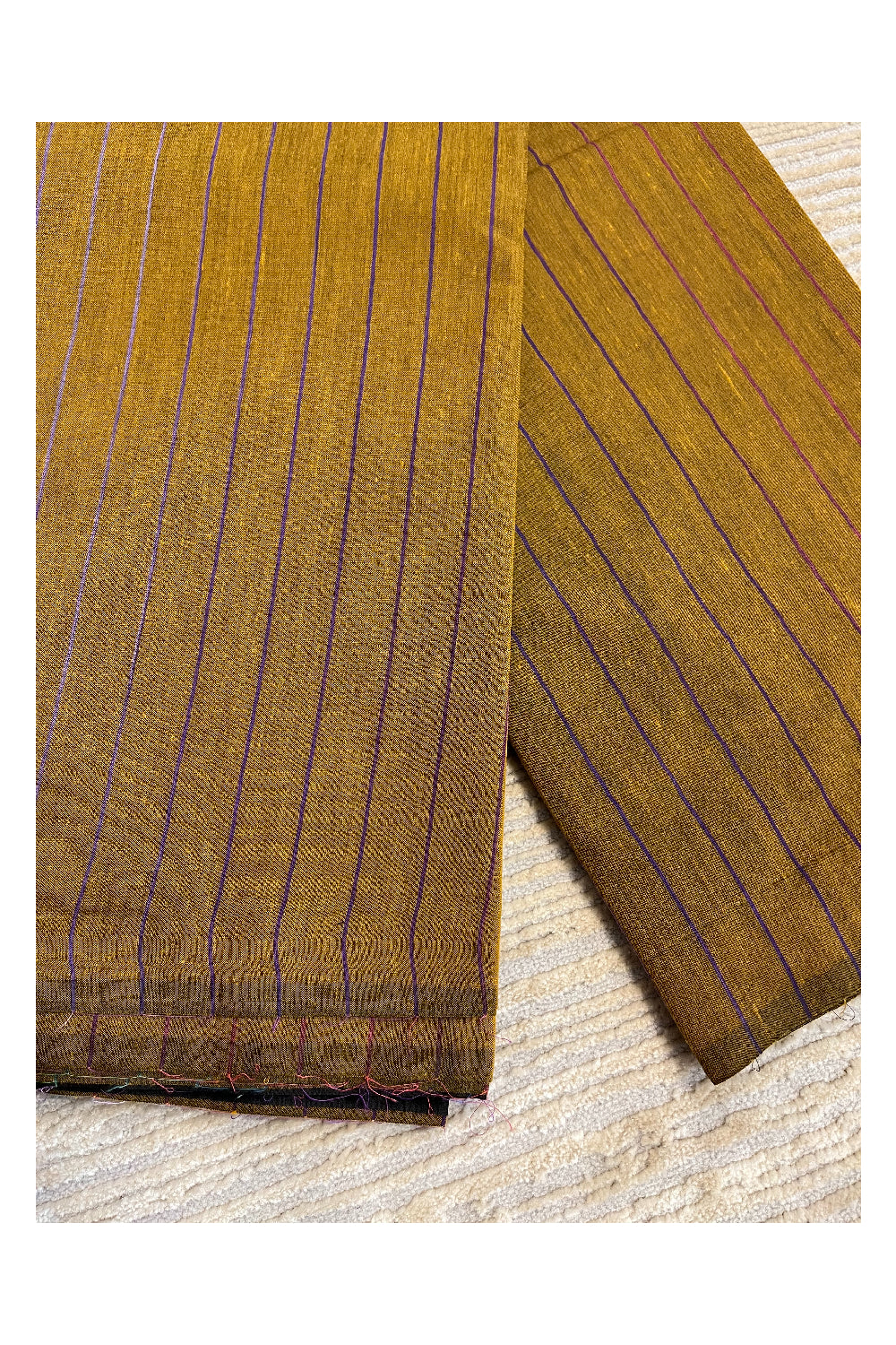 Southloom Kerala Cotton Saree with Lines on Body in Yellow