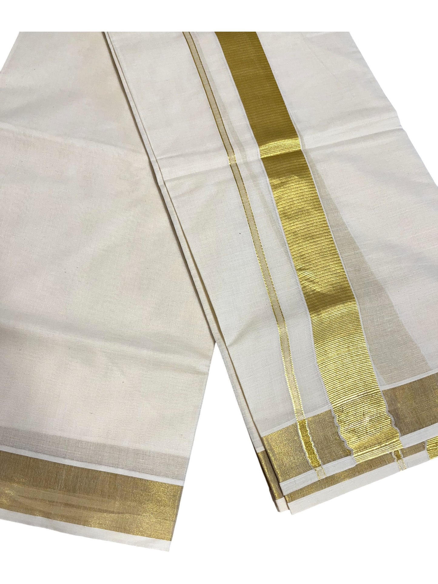 Kerala Cotton Double Mundu with Golden Border (South Indian Dhoti)