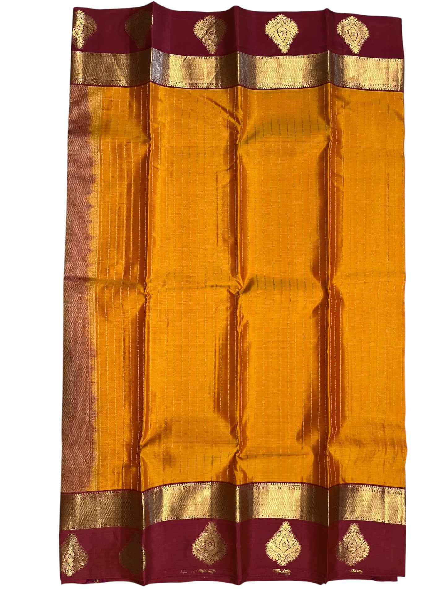 Southloom Pure Handloom Bridal Kanchipuram Silk Saree with Korvai Work (Yellow & Maroon)