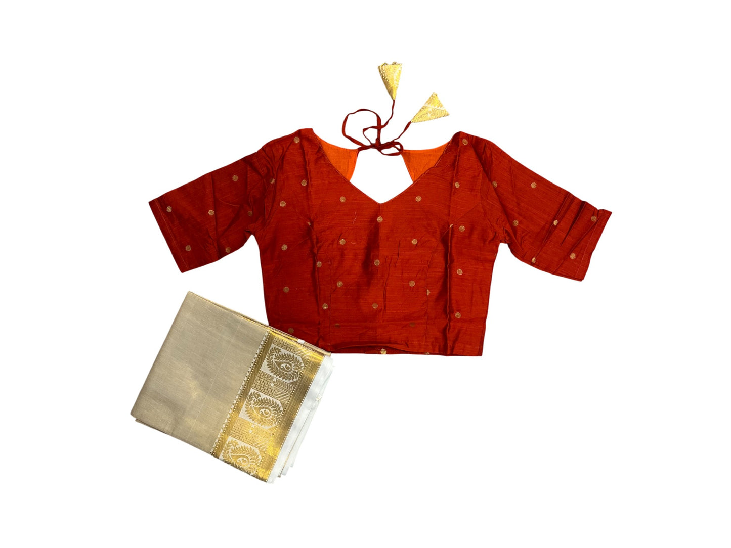 Southloom Semi Stitched Tissue Dhavani Set with Pavada and Orange Blouse Piece