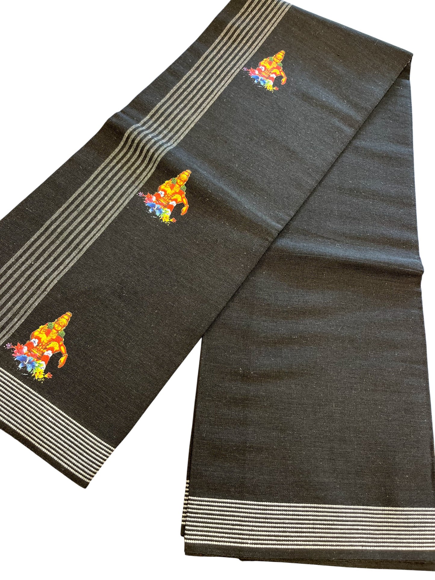 Southloom Black Printed Ayyapan Single Mundu / Otta Mundu (South Indian Kerala Dhoti)