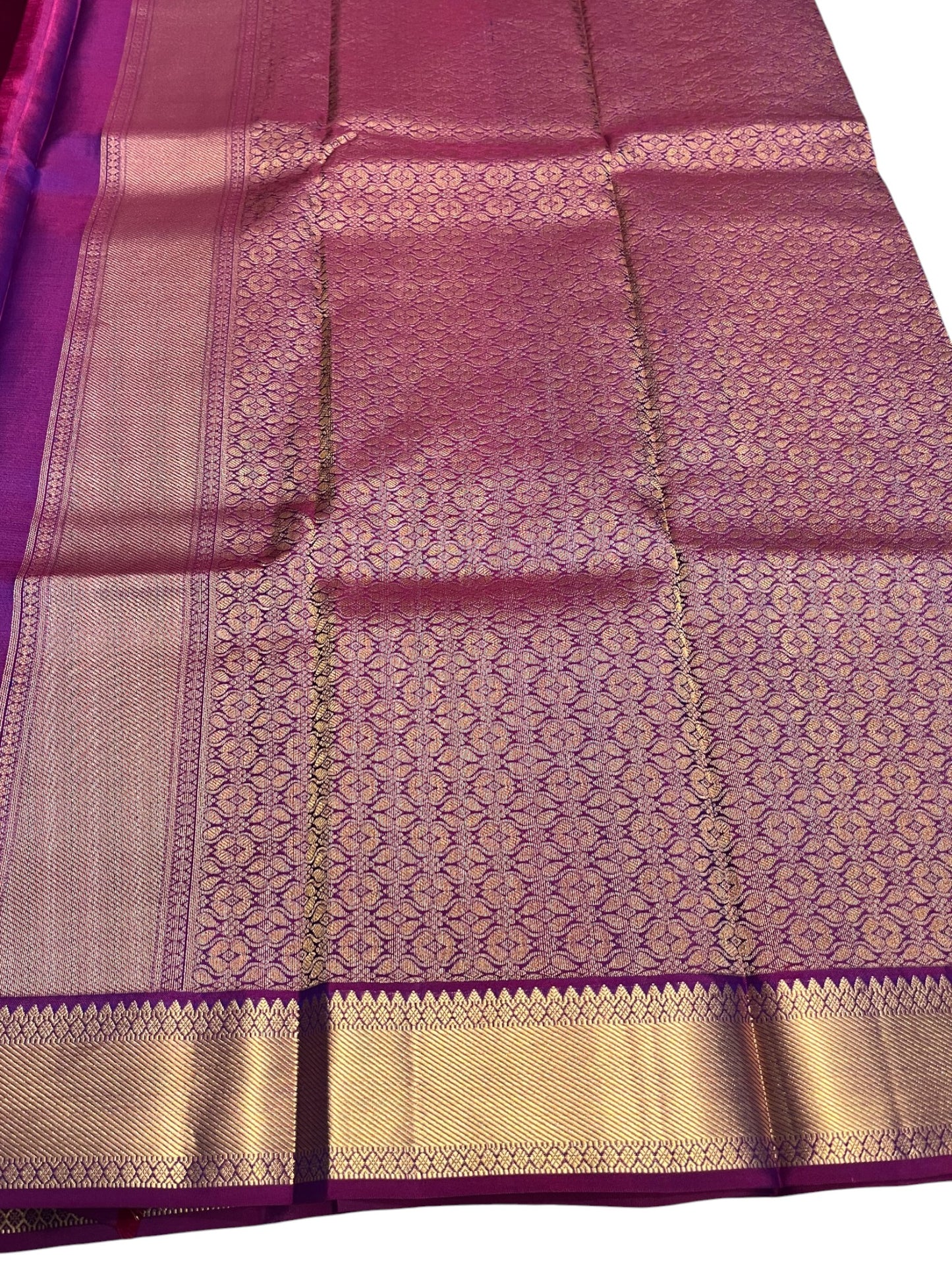 Southloom Premium Bridal Handloom Kanchipuram Silk Saree With Korvai Works (Blue & Purple)