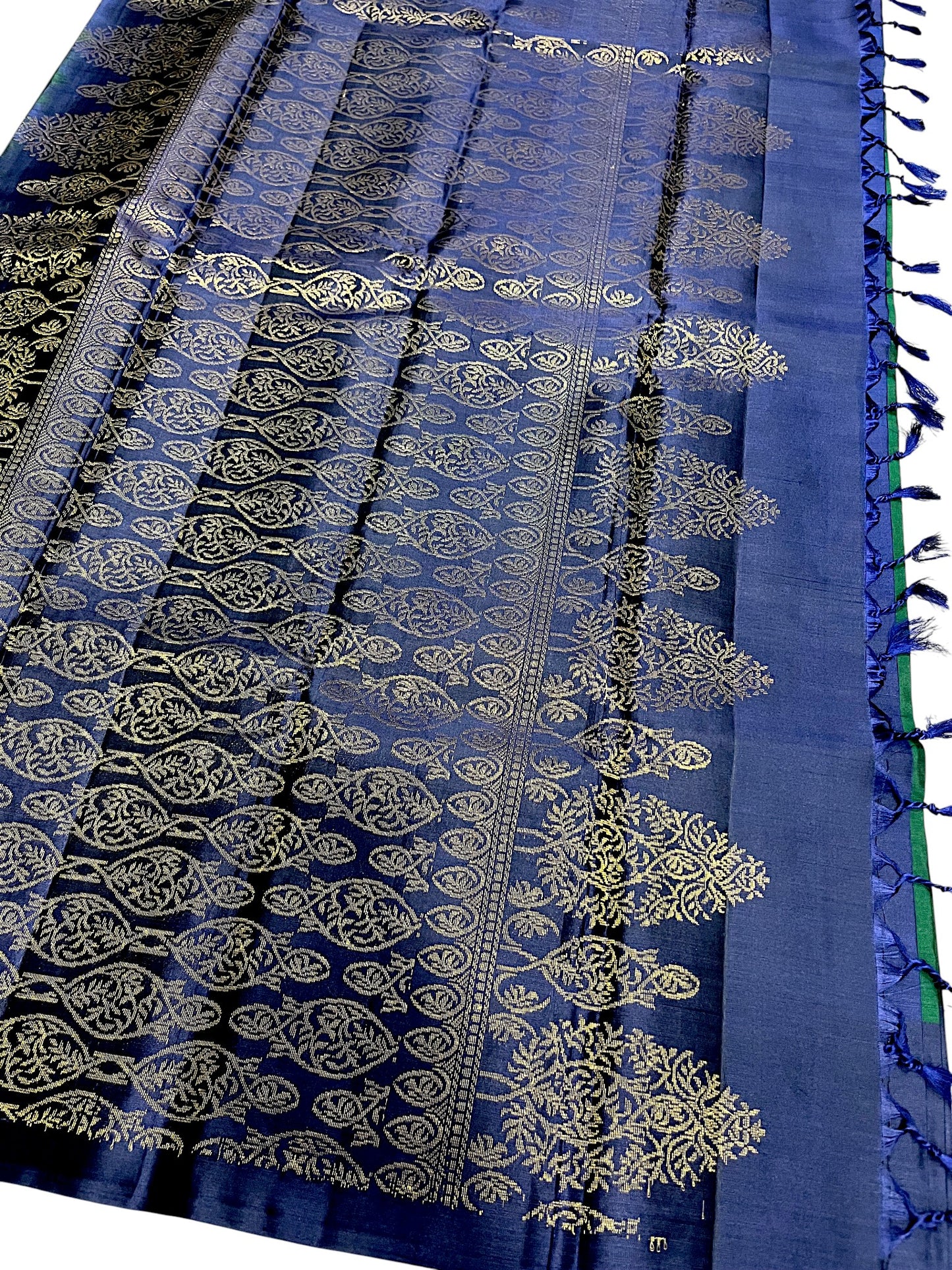 Southloom Pure Handloom Kanchipuram Silk Saree with Butta Work (Green & Blue)