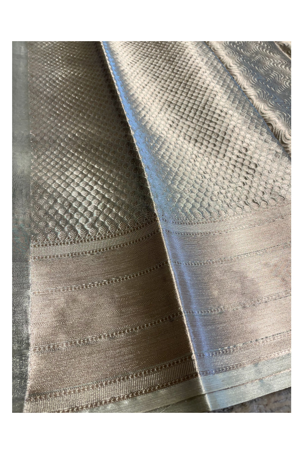 Southloom Tissue Silk Saree with Woven Work on Body and Borders (Beige & Golden)