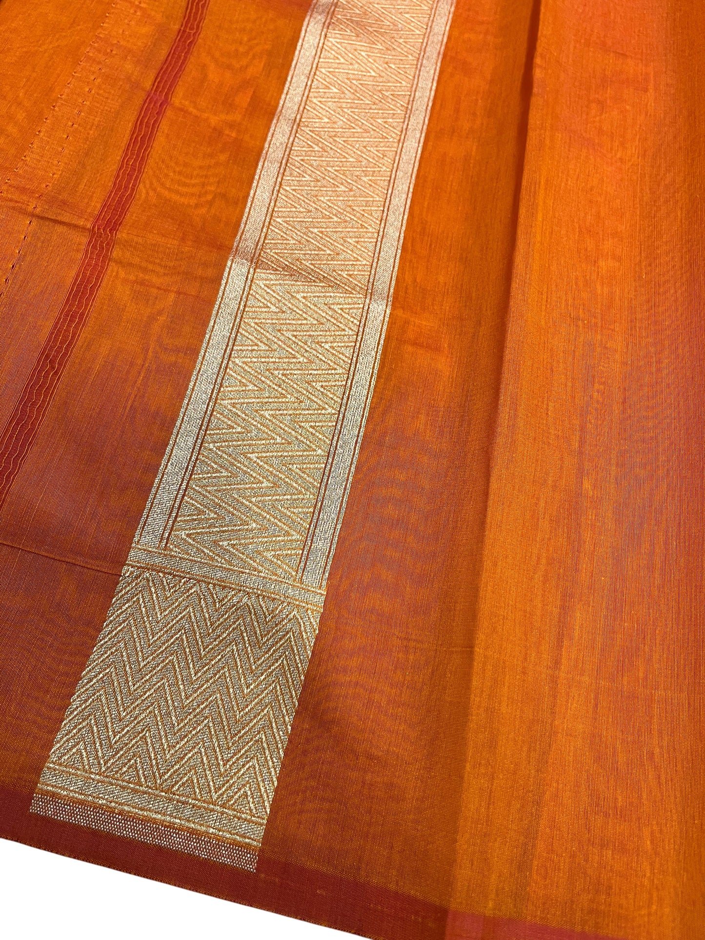 Southloom Cotton Banarasi Silk Saree with Woven Work on Body and Borders (Orange & Yellow)
