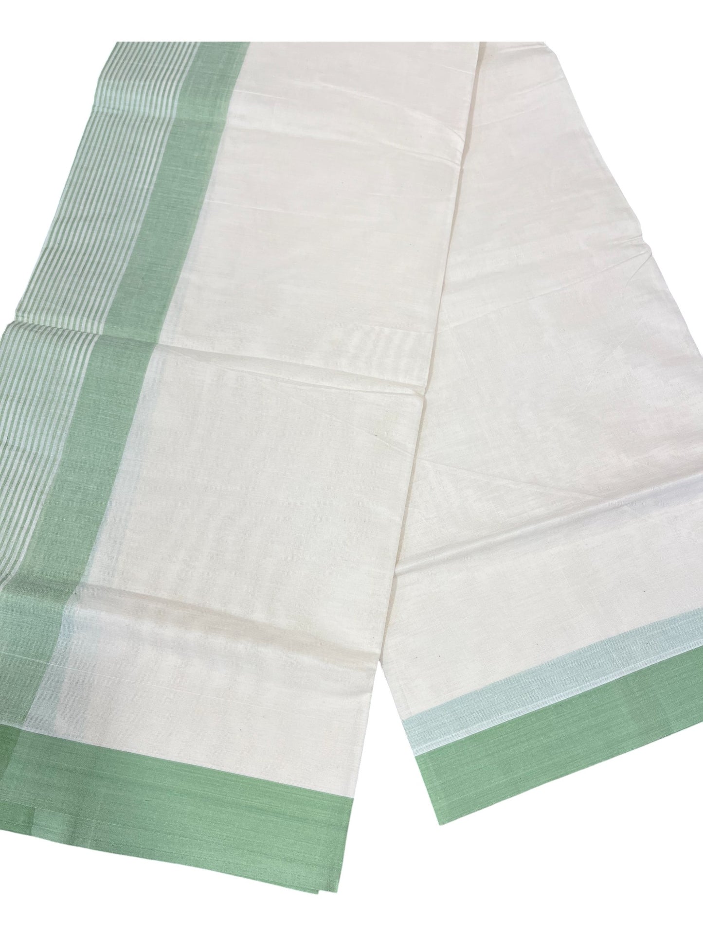 Southloom Kerala Pure Cotton Double Mundu with Green Lines Border (South Indian Dhoti)