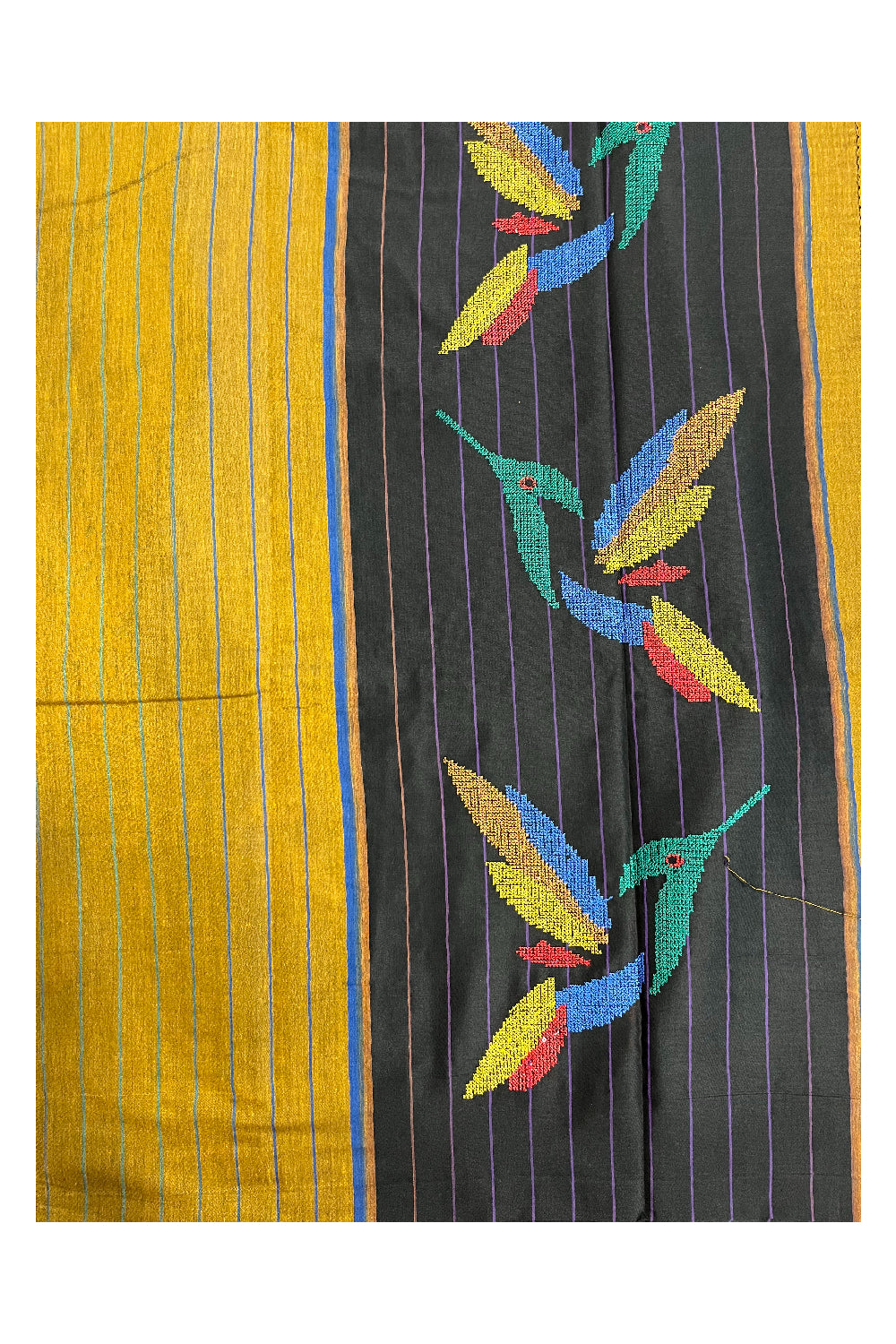 Southloom Kerala Cotton Saree with Lines on Body in Yellow