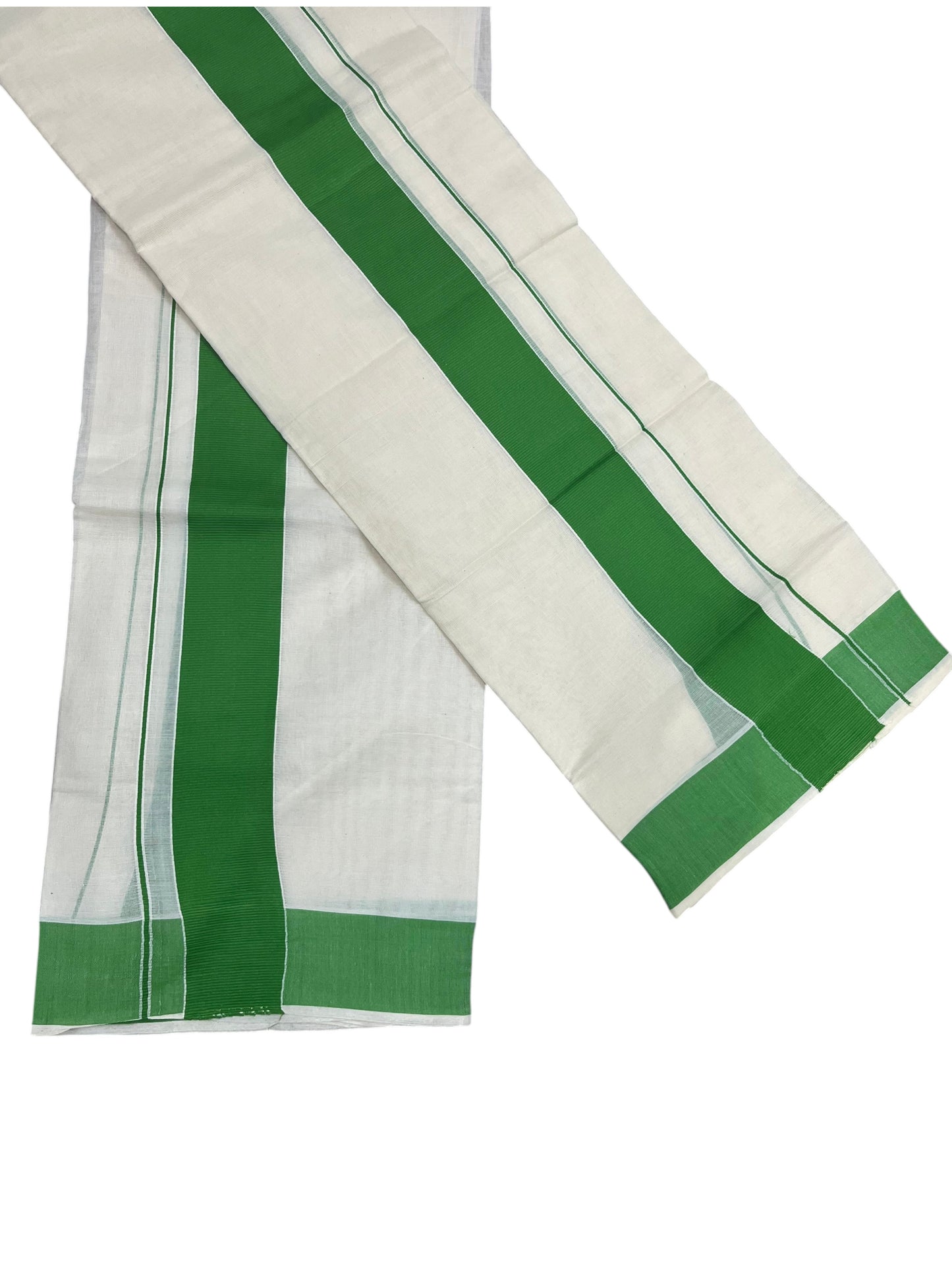 Southloom Kerala Cotton Set Mundu (Mundum Neriyathum) with Kasavu and Green Border