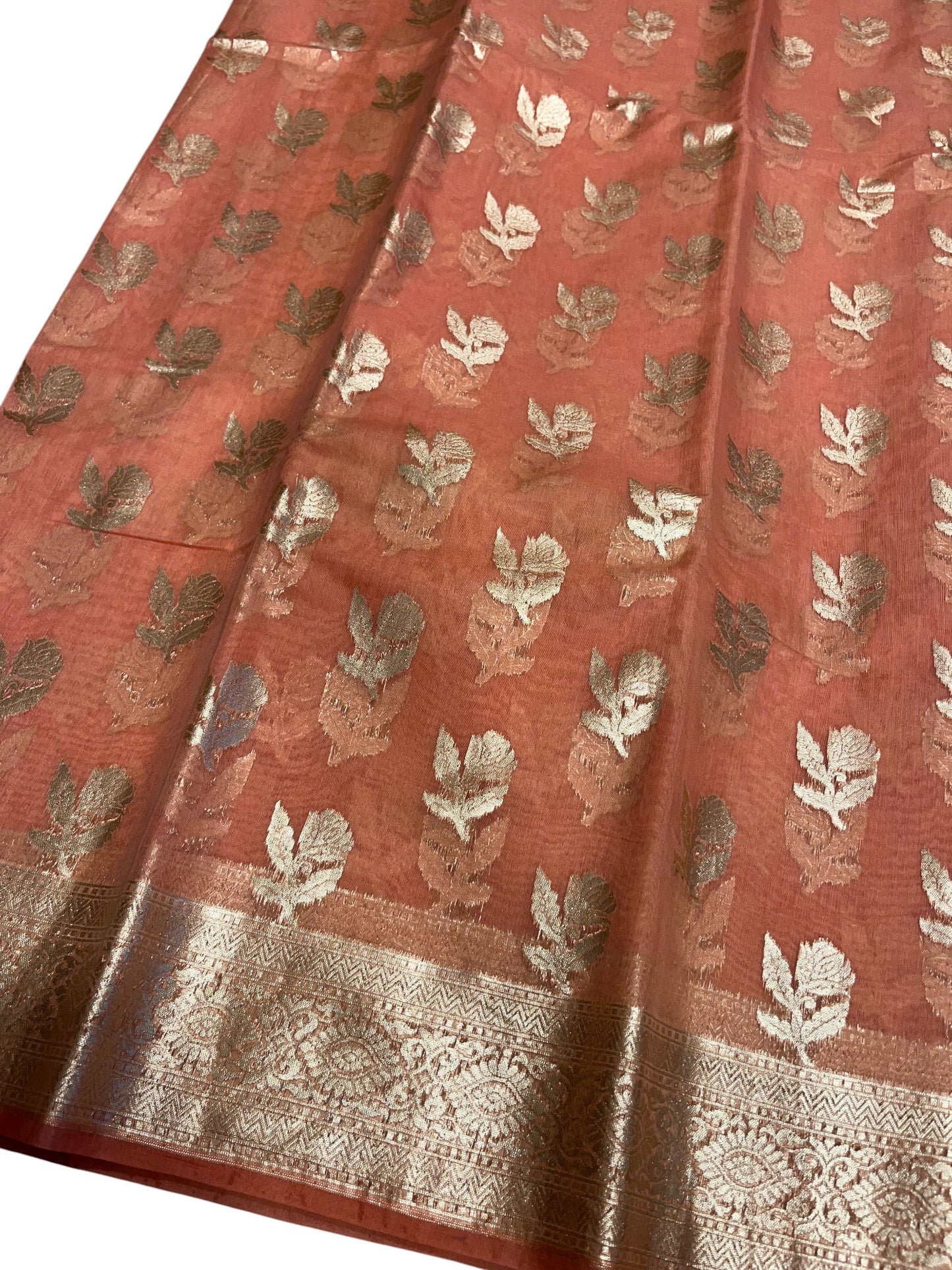 Southloom Cotton Banarasi Silk Saree with Woven Work on Body and Borders (Peach)