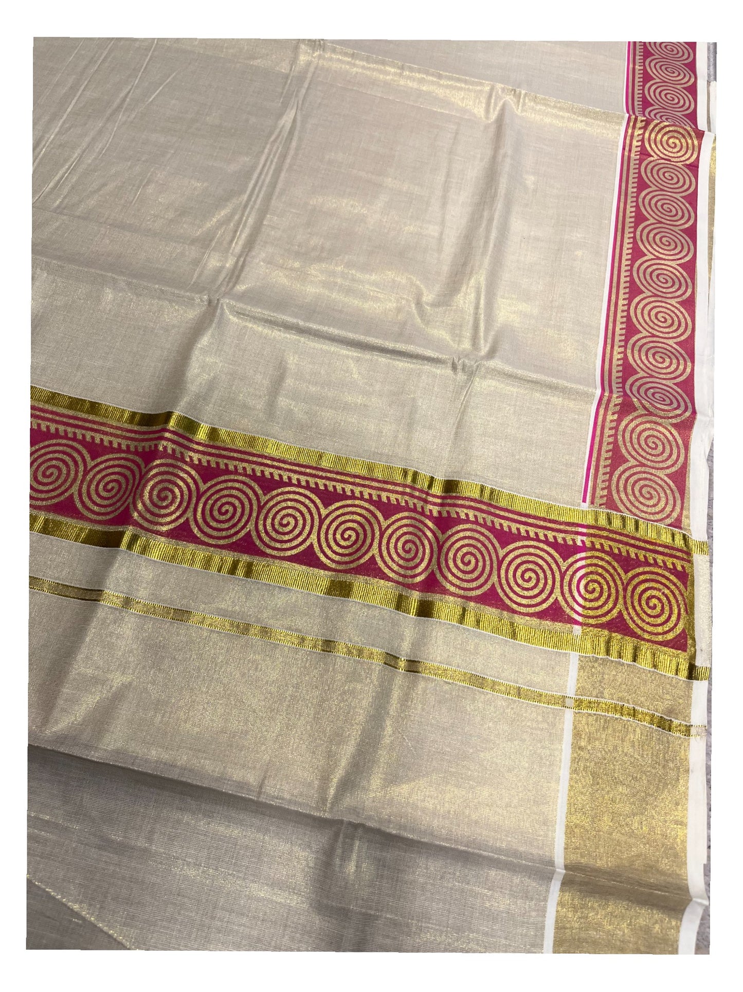 Southloom Kerala Tissue Kasavu Plain Saree Hand Printed