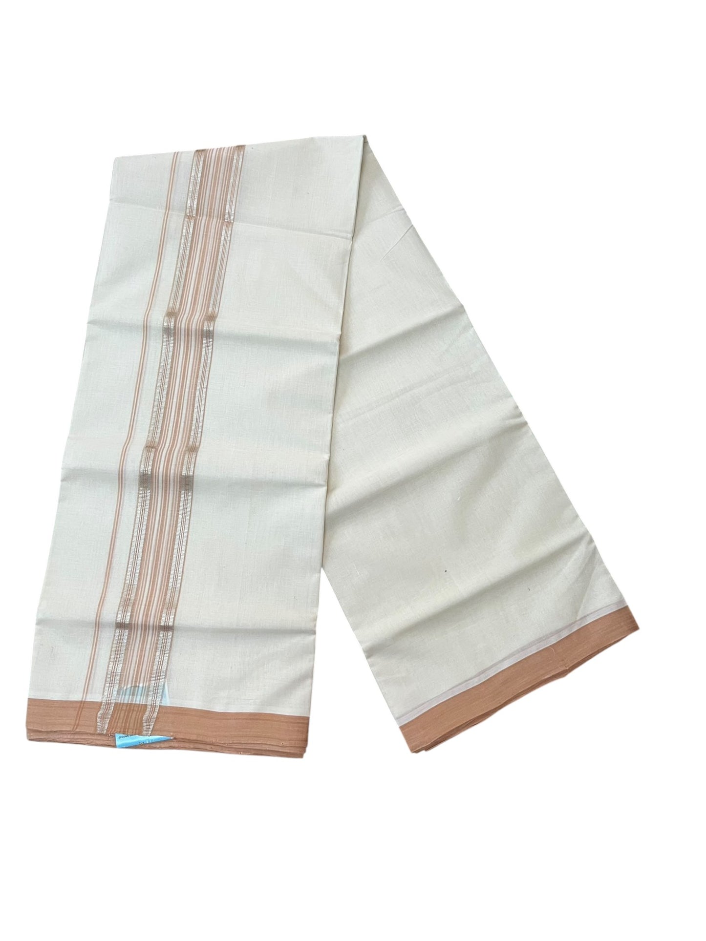 Southloom Balaramapuram Unakkupaavu Premium Handloom Cotton Double Mundu with Silver Lines and Brown Border