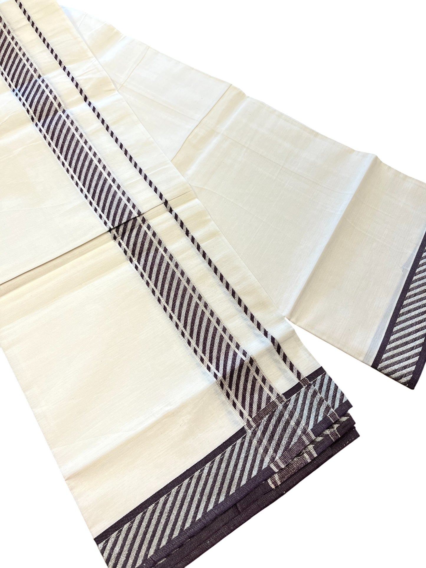 Southloom Off White Cotton Single Mundu with Ksavu and Kara Purple Border (South Indian Dhoti)