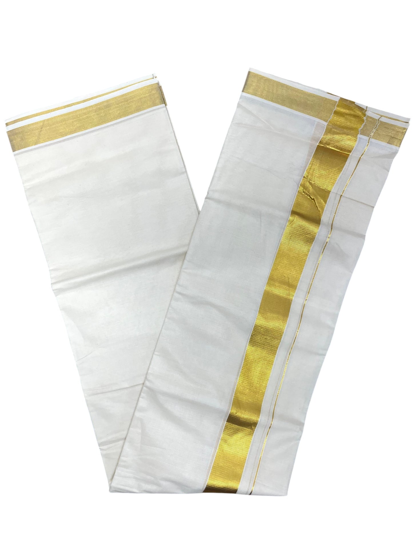 Southloom Kerala Pure Cotton Double Mundu In 2 Inch with Gold Kasavu and Border (South Indian Dhoti)