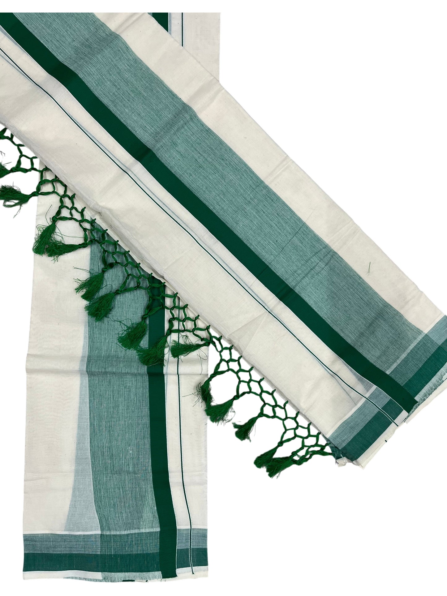 Southloom Kerala Cotton Mundum Neriyathum Single (Set Mundu) with Green Border 2.80 Mtrs